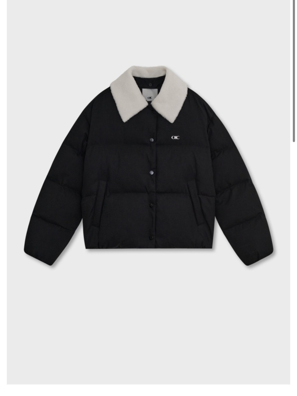 NWT Oic Korean Women's Black Puffer Jacket with Cream Sherpa Collar